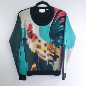 Anthropologie Lauren C Walcott Rooster Art Sweater